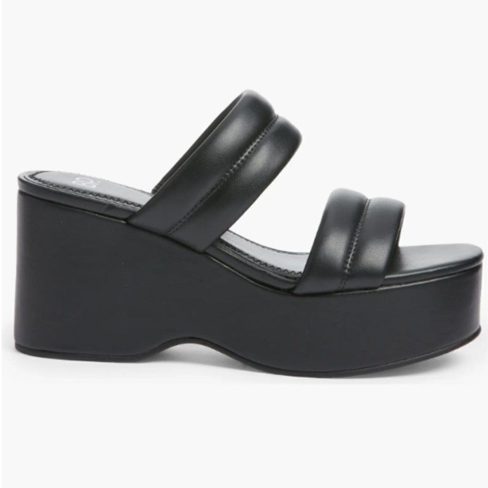 BP. Raquelle Black Chunky Platform Strappy Wedge Sandal